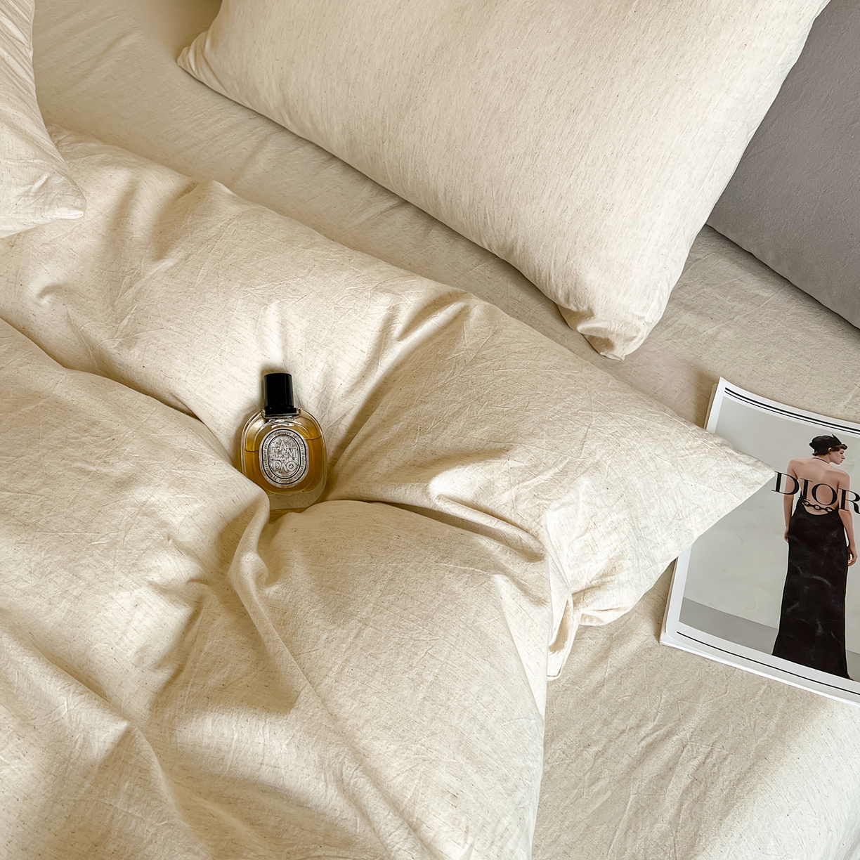 91家纺网 家纺一手货源 找家纺 （总）树下 2026新款A类高支高密棉麻四件套-素麻