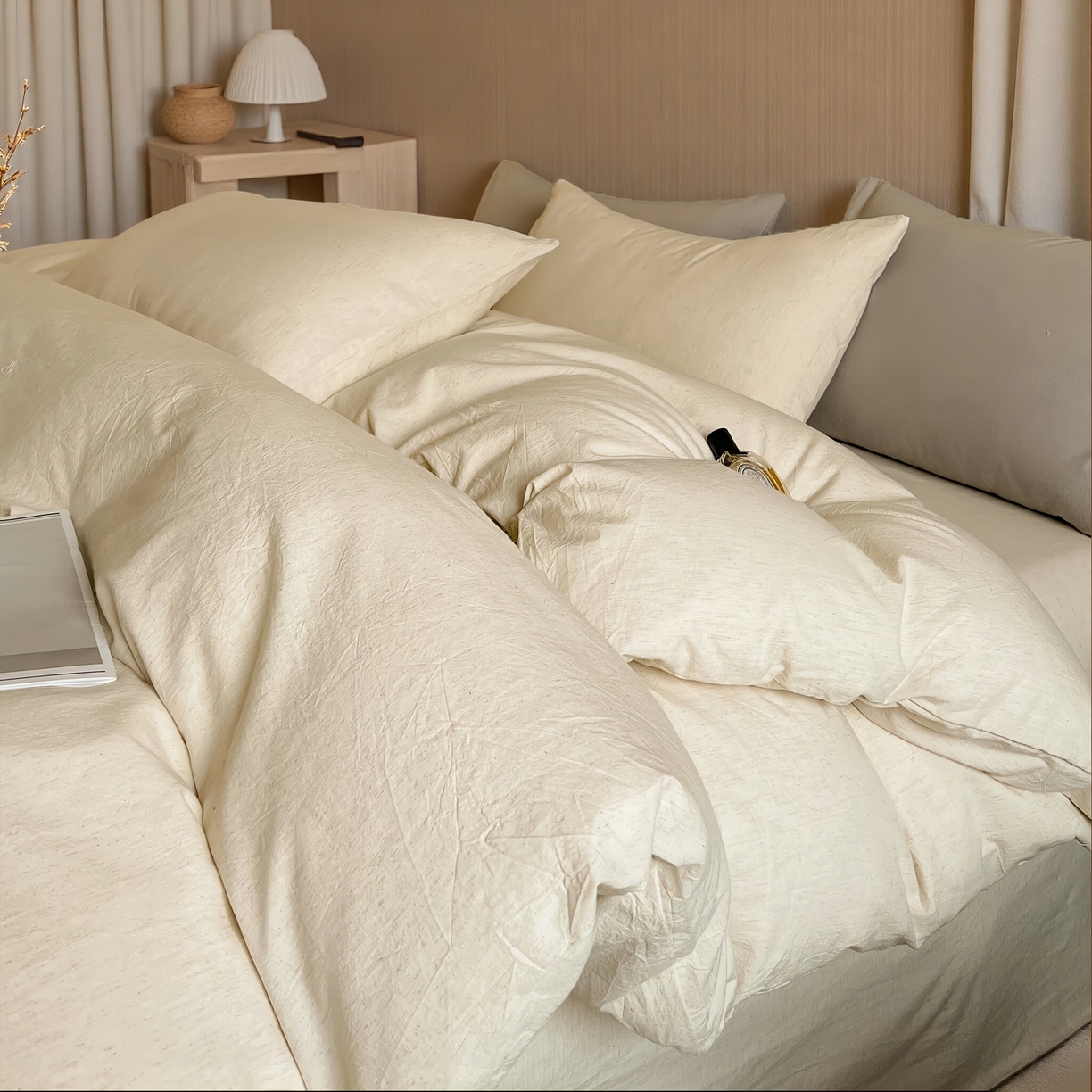 91家纺网 家纺一手货源 找家纺 （总）树下 2026新款A类高支高密棉麻四件套-素麻