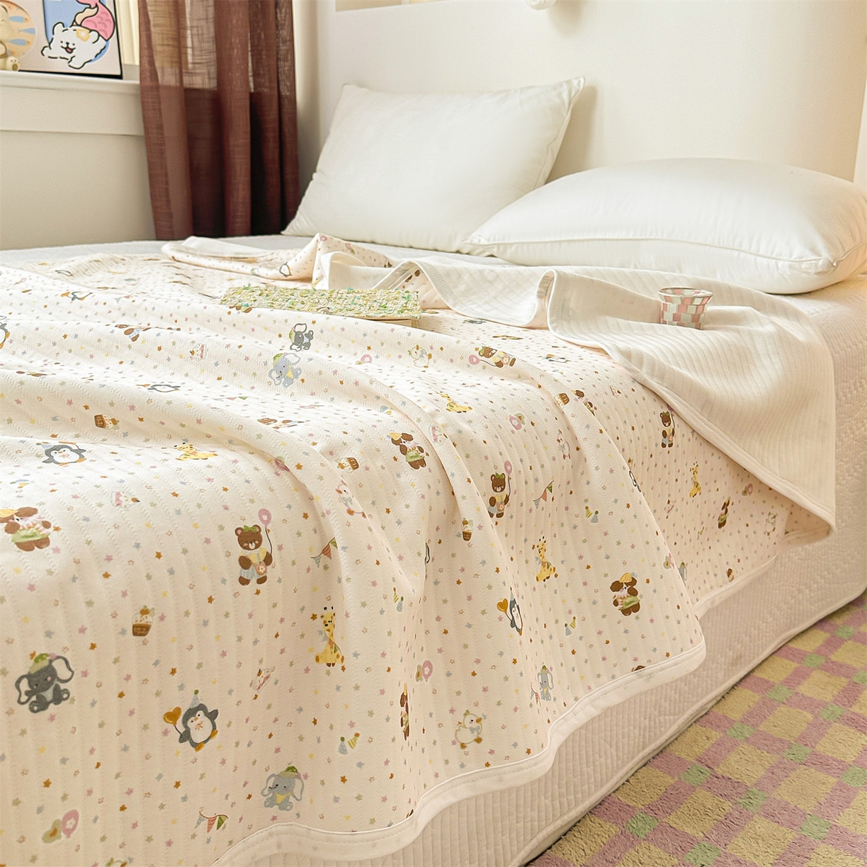 91家纺网 家纺一手货源 找家纺 沐珩家纺 2026新款A类全棉空气印花夏被盖毯幼儿园午睡盖毯床盖夏被 儿童盖毯-星星动物园