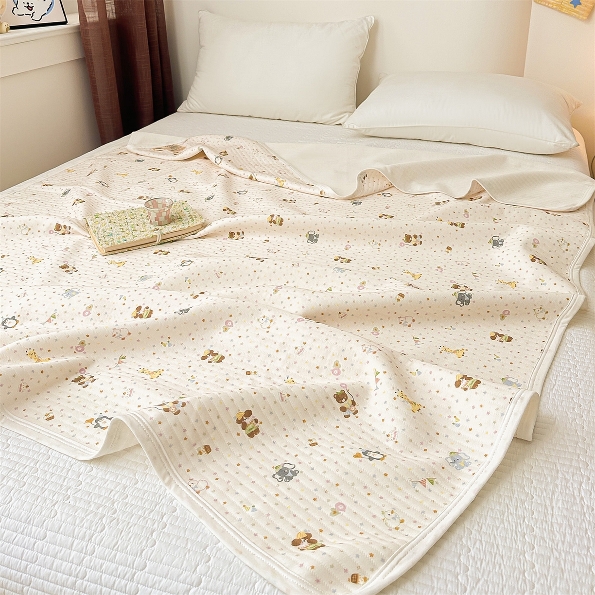 91家纺网 家纺一手货源 找家纺 沐珩家纺 2026新款A类全棉空气印花夏被盖毯幼儿园午睡盖毯床盖夏被 儿童盖毯-星星动物园