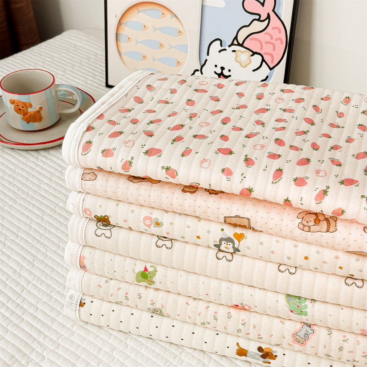 91家纺网 家纺一手货源 找家纺 沐珩家纺 2026新款A类全棉空气印花夏被盖毯幼儿园午睡盖毯床盖夏被 组合图仅供展示不可下单