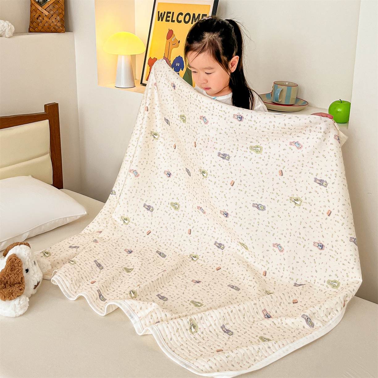 91家纺网 家纺一手货源 找家纺 沐珩家纺 2026新款A类全棉空气印花夏被盖毯幼儿园午睡盖毯床盖夏被 儿童盖毯-比得兔