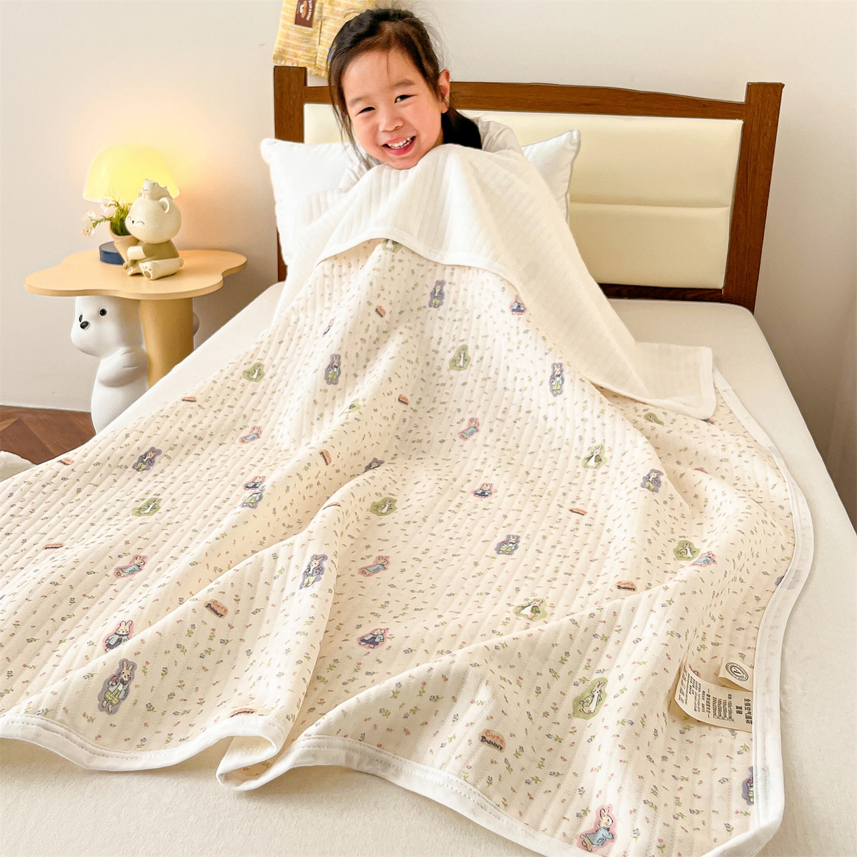 91家纺网 家纺一手货源 找家纺 沐珩家纺 2026新款A类全棉空气印花夏被盖毯幼儿园午睡盖毯床盖夏被 儿童盖毯-比得兔
