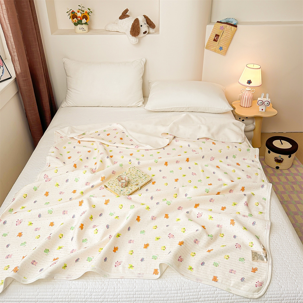 91家纺网 家纺一手货源 找家纺 沐珩家纺 2026新款A类全棉空气印花夏被盖毯幼儿园午睡盖毯床盖夏被 儿童盖毯-彩蛋小象