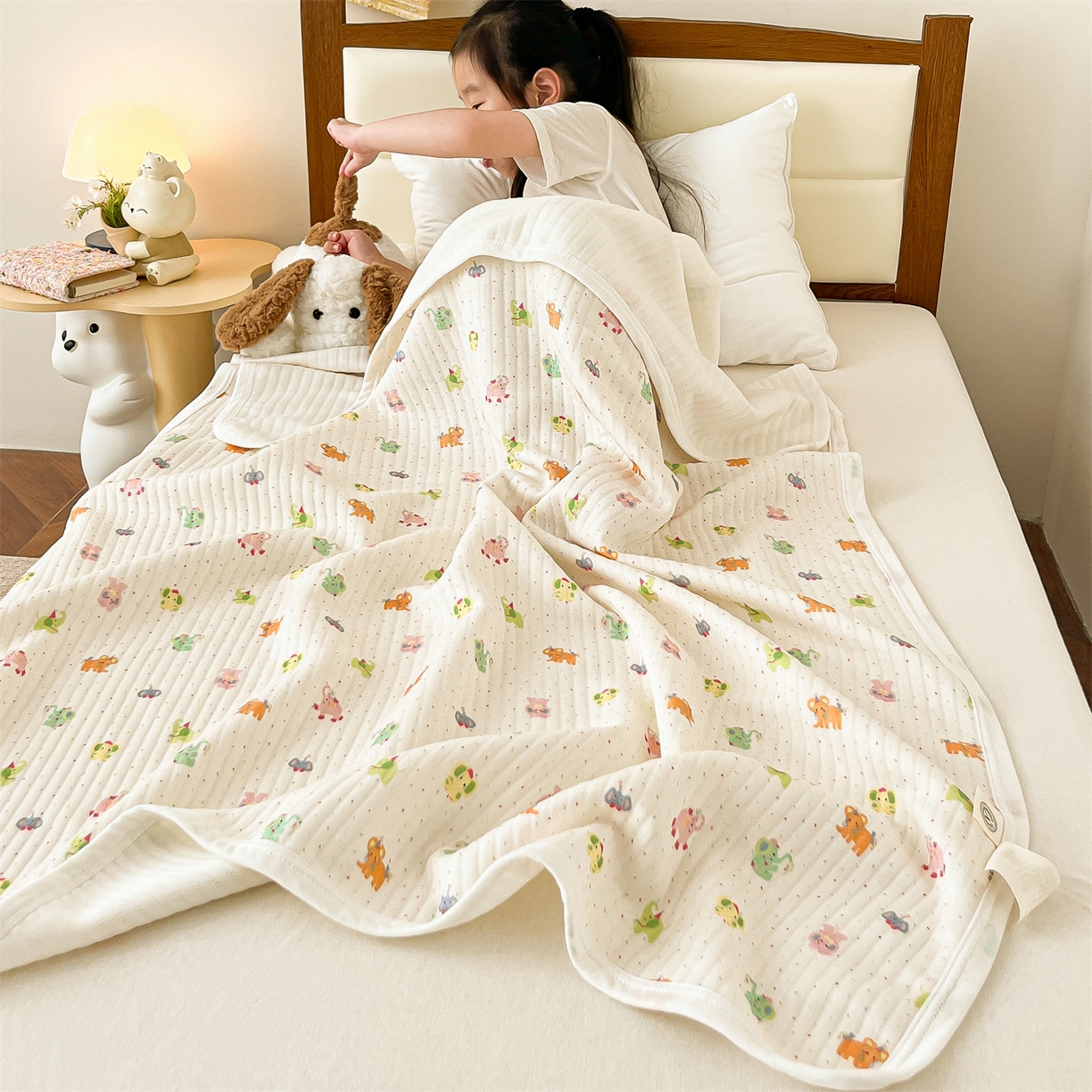 91家纺网 家纺一手货源 找家纺 沐珩家纺 2026新款A类全棉空气印花夏被盖毯幼儿园午睡盖毯床盖夏被 儿童盖毯-彩蛋小象