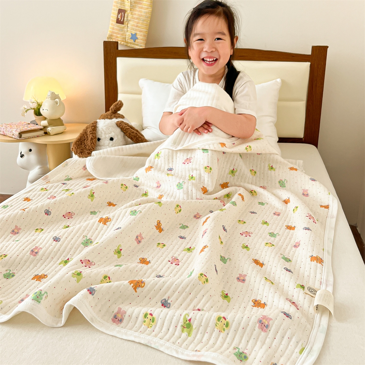 91家纺网 家纺一手货源 找家纺 沐珩家纺 2026新款A类全棉空气印花夏被盖毯幼儿园午睡盖毯床盖夏被 儿童盖毯-彩蛋小象