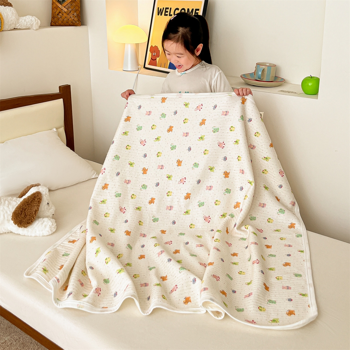 91家纺网 家纺一手货源 找家纺 沐珩家纺 2026新款A类全棉空气印花夏被盖毯幼儿园午睡盖毯床盖夏被 儿童盖毯-彩蛋小象