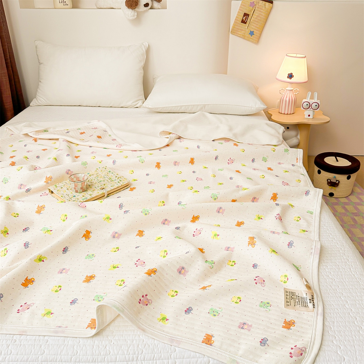 91家纺网 家纺一手货源 找家纺 沐珩家纺 2026新款A类全棉空气印花夏被盖毯幼儿园午睡盖毯床盖夏被 儿童盖毯-彩蛋小象