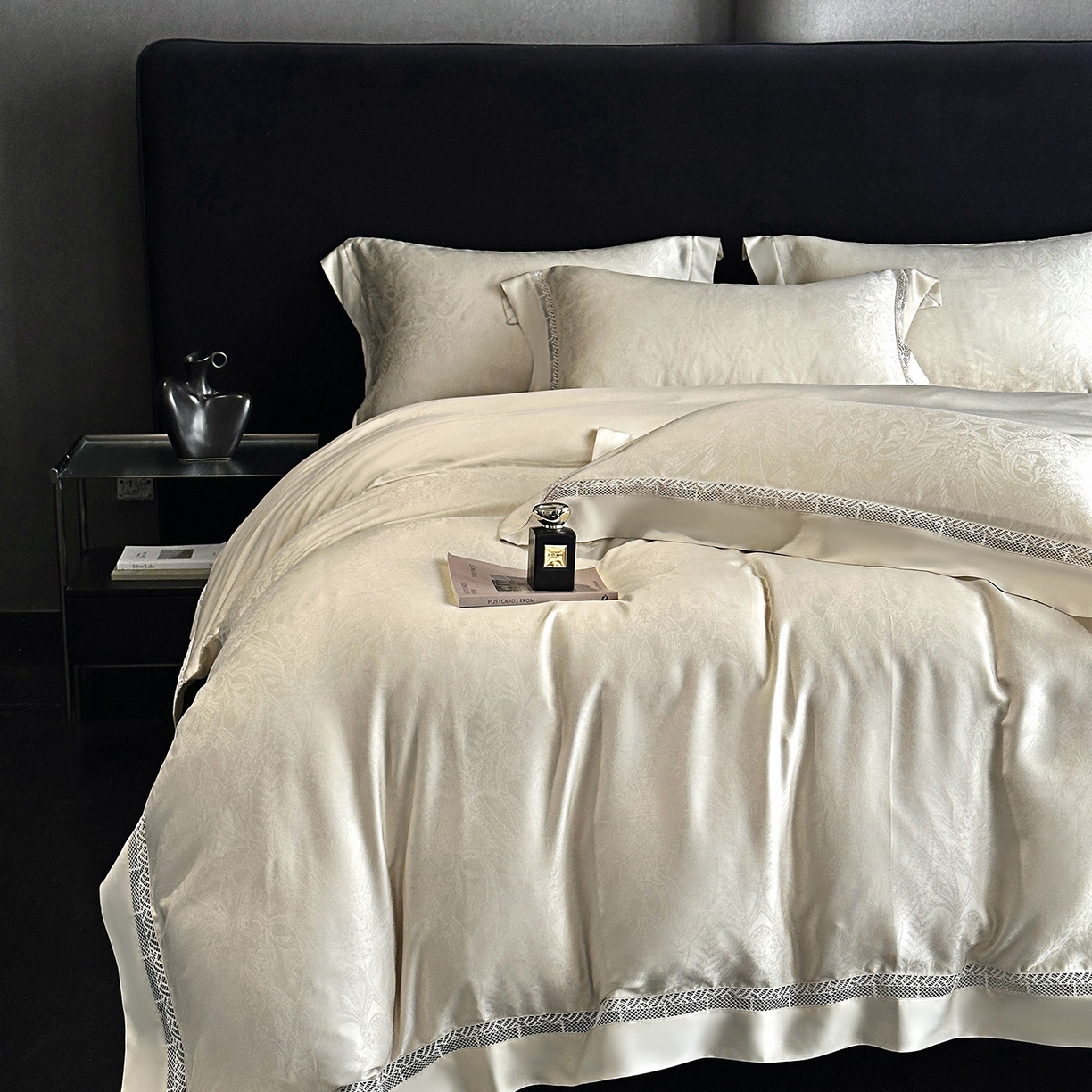 91家纺网 家纺一手货源 找家纺 南通朵美纺织品有限公司 2026新款100支天丝镂空提花斐庭系列四件套 斐庭（米白）