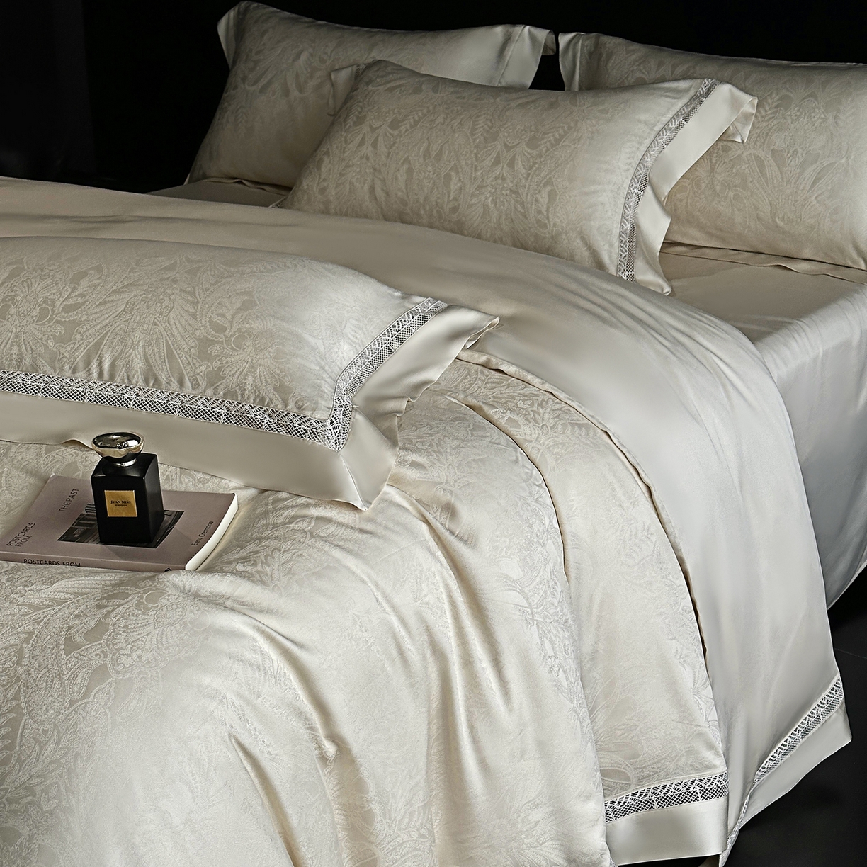 91家纺网 家纺一手货源 找家纺 南通朵美纺织品有限公司 2026新款100支天丝镂空提花斐庭系列四件套 斐庭（米白）