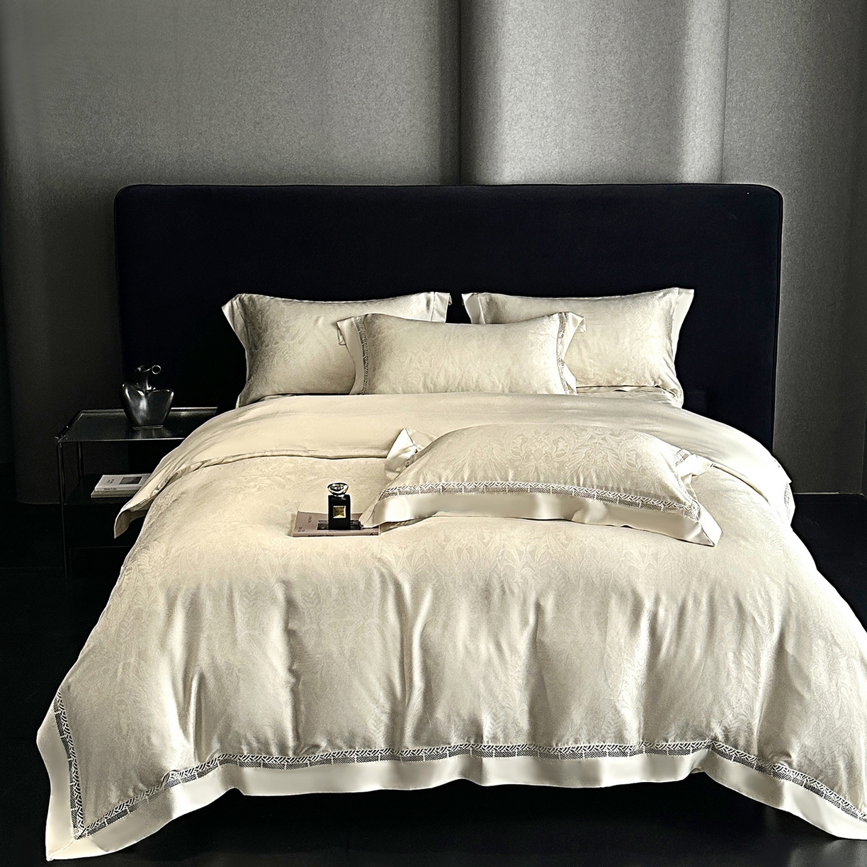 南通朵美纺织品有限公司 2026新款100支天丝镂空提花斐庭系列四件套 斐庭（米白）