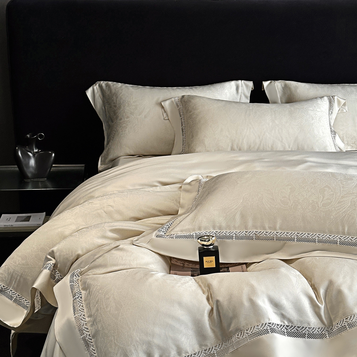 91家纺网 家纺一手货源 找家纺 南通朵美纺织品有限公司 2026新款100支天丝镂空提花斐庭系列四件套 斐庭（米白）