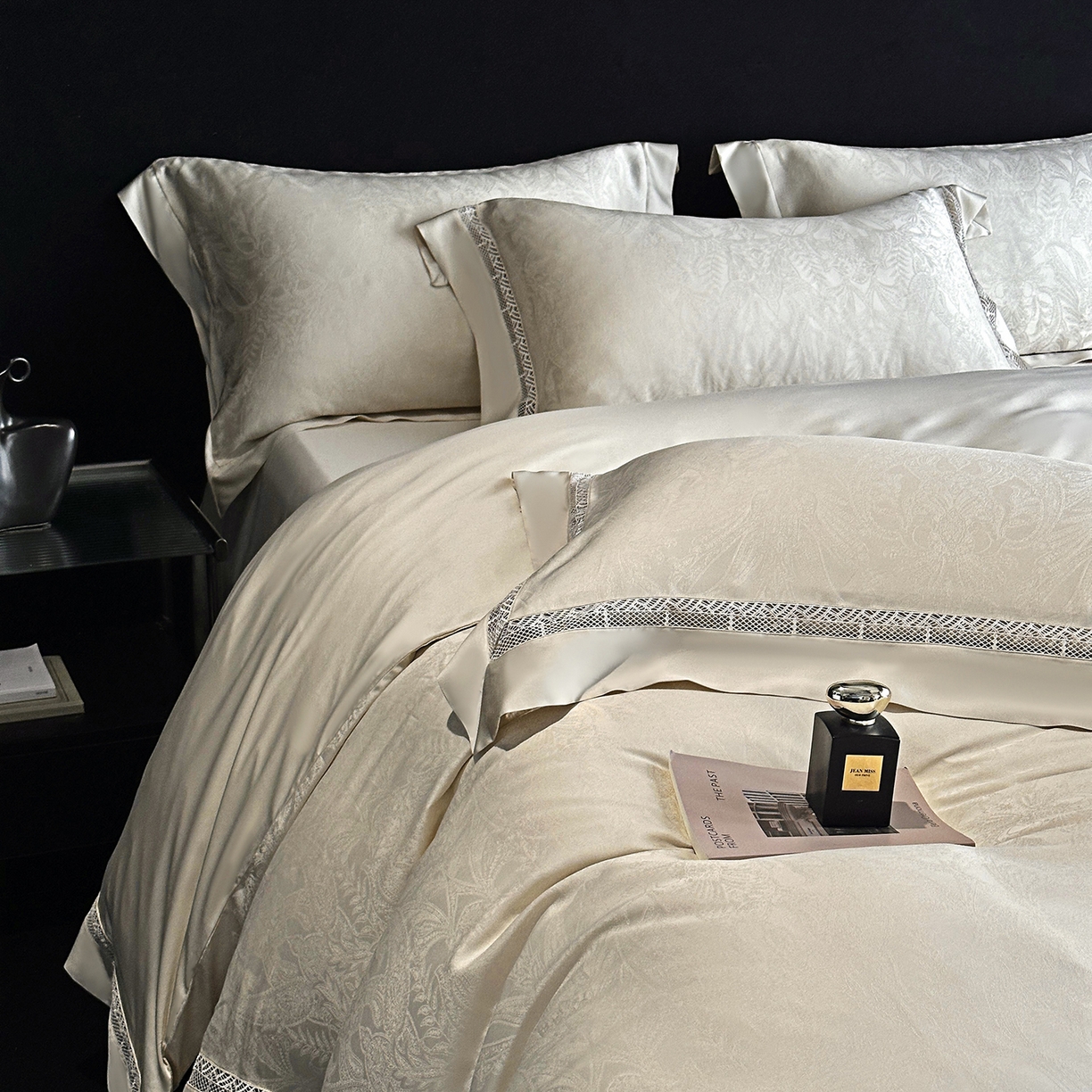 91家纺网 家纺一手货源 找家纺 南通朵美纺织品有限公司 2026新款100支天丝镂空提花斐庭系列四件套 斐庭（米白）