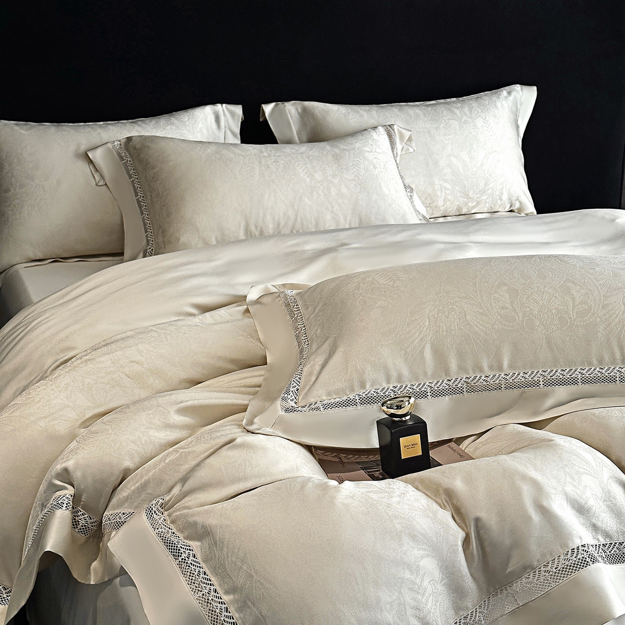 91家纺网 家纺一手货源 找家纺 南通朵美纺织品有限公司 2026新款100支天丝镂空提花斐庭系列四件套 斐庭（米白）