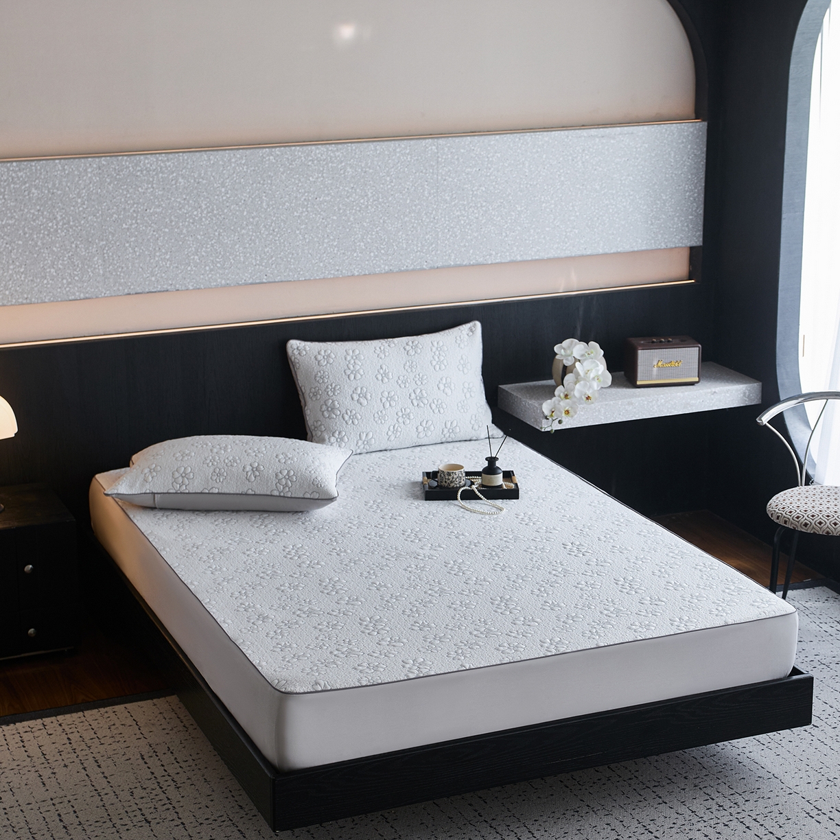 91家纺网 家纺一手货源 找家纺 安莱生活 2026新品A类“冰糕”高分子PE550D床笠款（含银丝款）三件套凉席第二批 浅花-雾灰