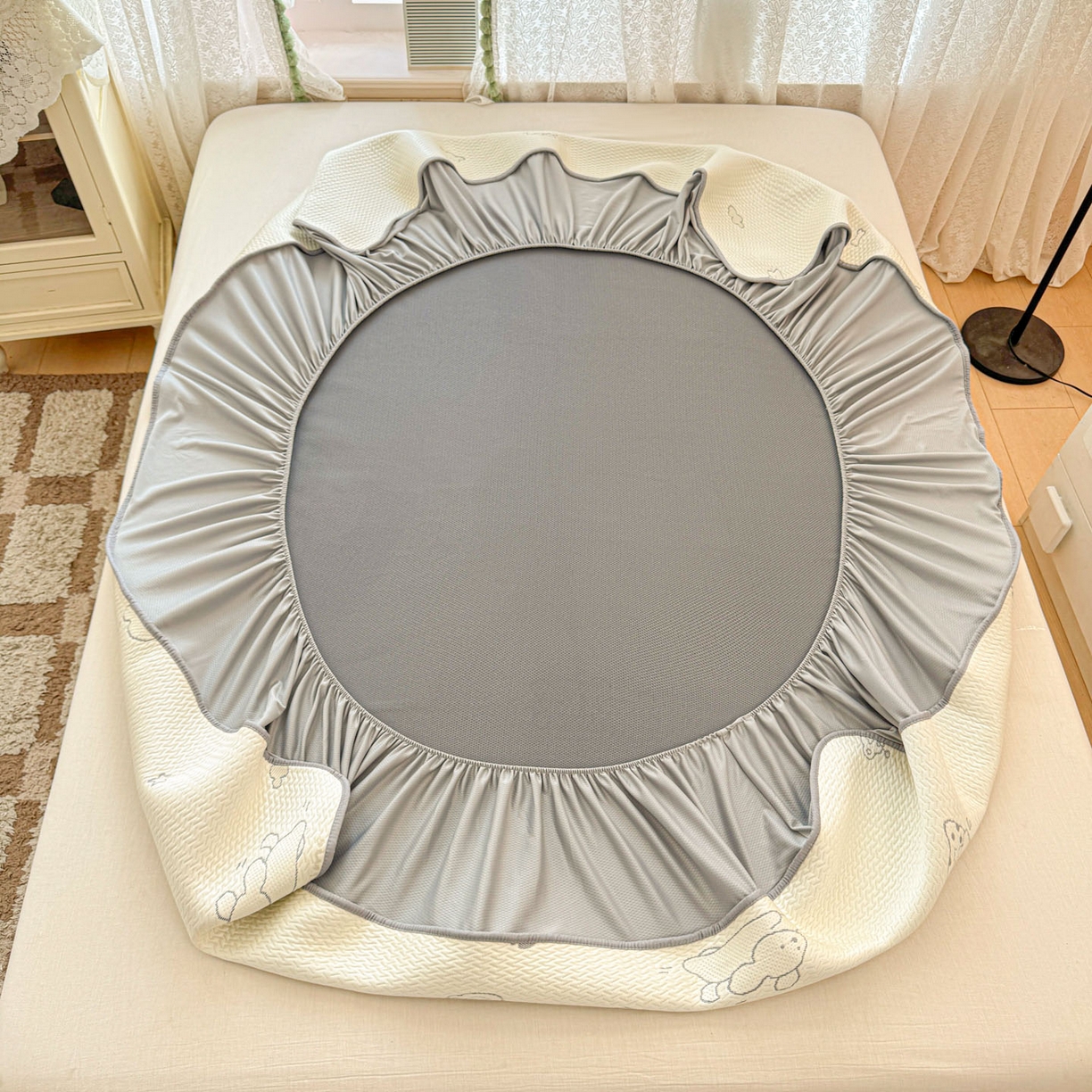 91家纺网 家纺一手货源 找家纺 川悦生活 2026新款凉豆豆提花凉席床笠款 床笠朴朴小旺