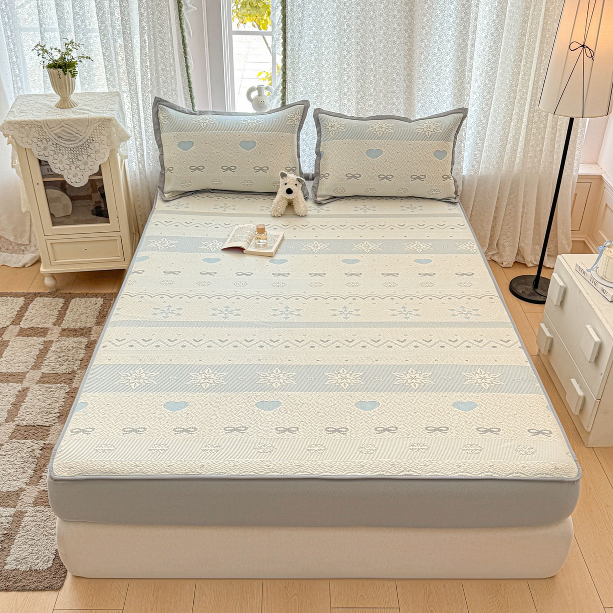 91家纺网 家纺一手货源 找家纺 川悦生活 2026新款凉豆豆提花凉席床笠款 床笠费尔冰雪