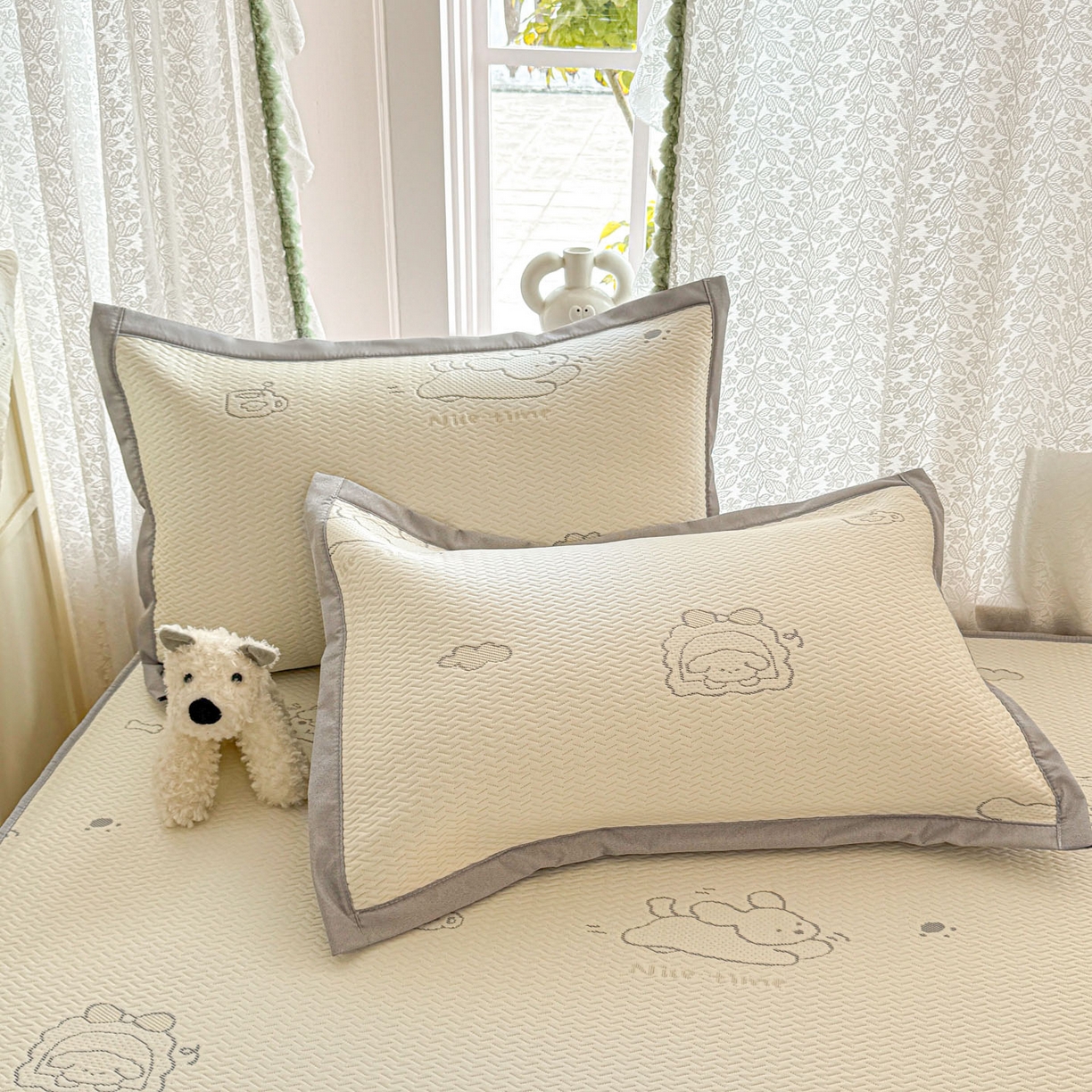 91家纺网 家纺一手货源 找家纺 川悦生活 2026新款凉豆豆提花凉席床笠款 床笠朴朴小旺