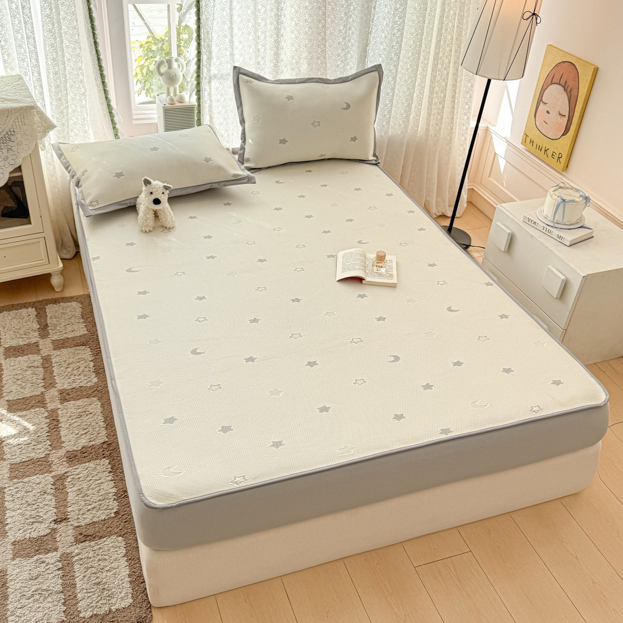 91家纺网 家纺一手货源 找家纺 川悦生活 2026新款凉豆豆提花凉席床笠款 床笠奶油星月