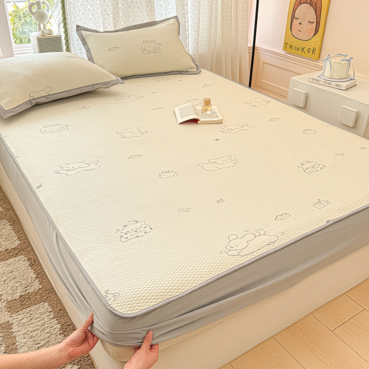 91家纺网 家纺一手货源 找家纺 川悦生活 2026新款凉豆豆提花凉席床笠款 床笠朴朴小旺