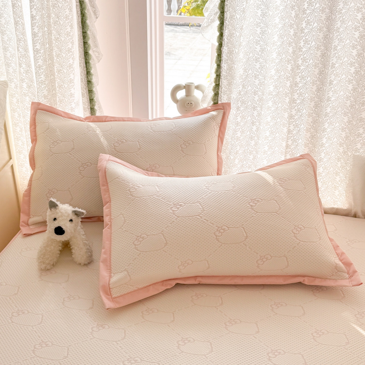 91家纺网 家纺一手货源 找家纺 川悦生活 2026新款凉豆豆提花凉席床笠款 床笠甜心奶猫