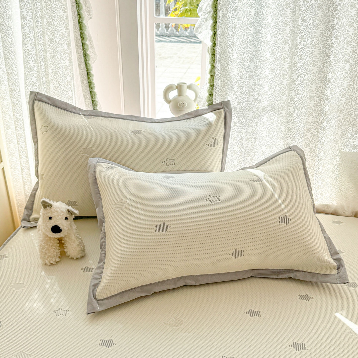 91家纺网 家纺一手货源 找家纺 川悦生活 2026新款凉豆豆提花凉席床笠款 床笠奶油星月