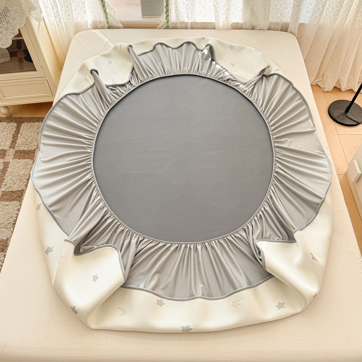 91家纺网 家纺一手货源 找家纺 川悦生活 2026新款凉豆豆提花凉席床笠款 床笠奶油星月