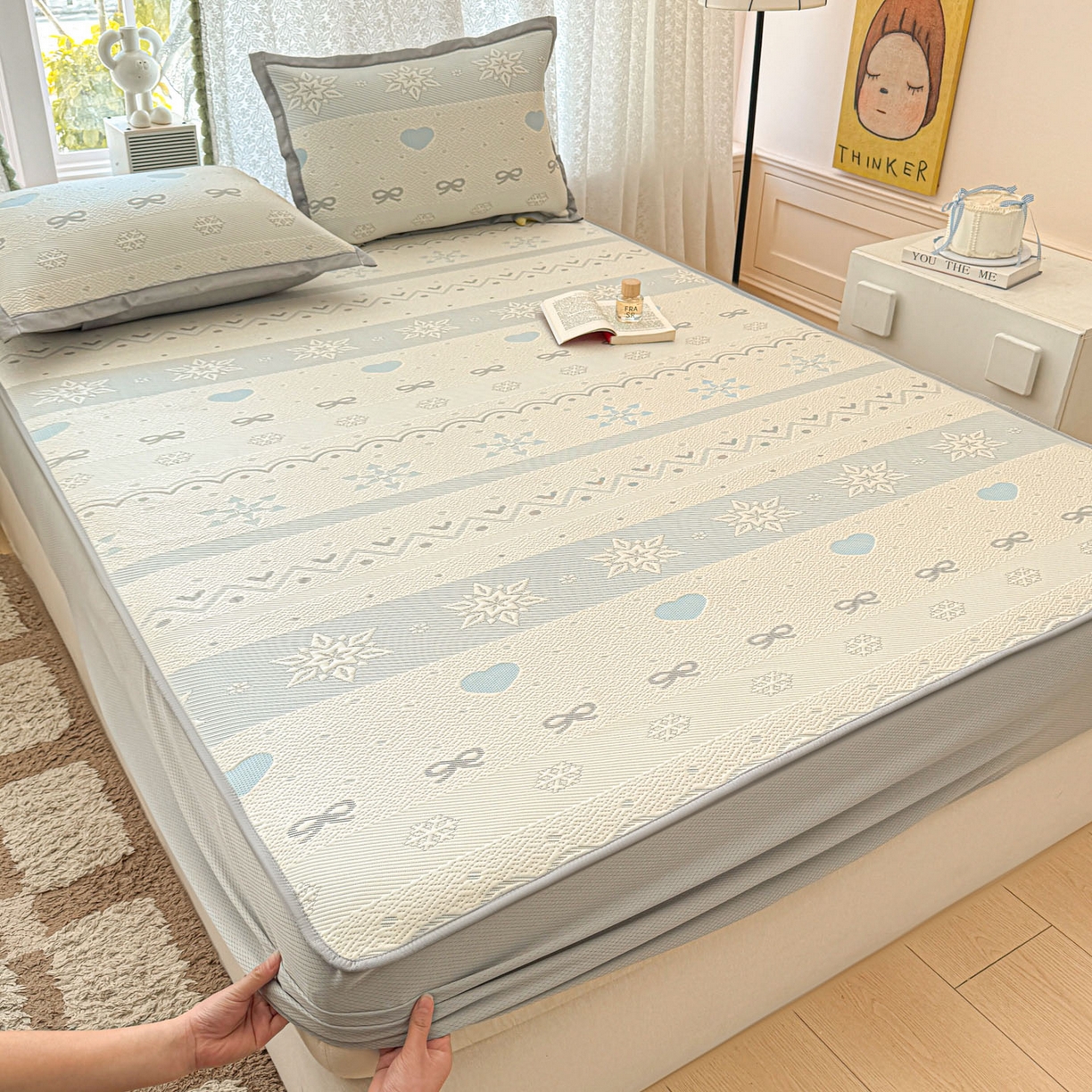 91家纺网 家纺一手货源 找家纺 川悦生活 2026新款凉豆豆提花凉席床笠款 床笠费尔冰雪