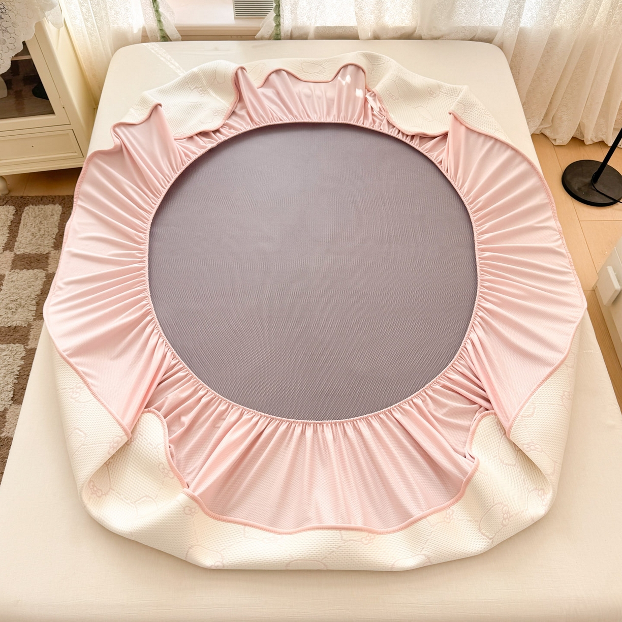 91家纺网 家纺一手货源 找家纺 川悦生活 2026新款凉豆豆提花凉席床笠款 床笠甜心奶猫