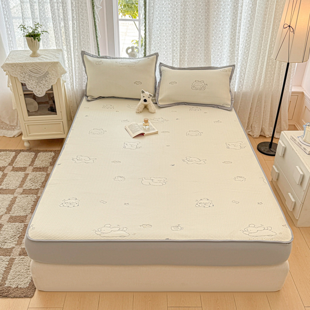 91家纺网 家纺一手货源 找家纺 川悦生活 2026新款凉豆豆提花凉席床笠款 床笠朴朴小旺