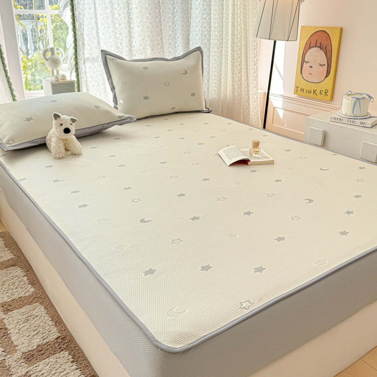 91家纺网 家纺一手货源 找家纺 川悦生活 2026新款凉豆豆提花凉席床笠款 床笠奶油星月