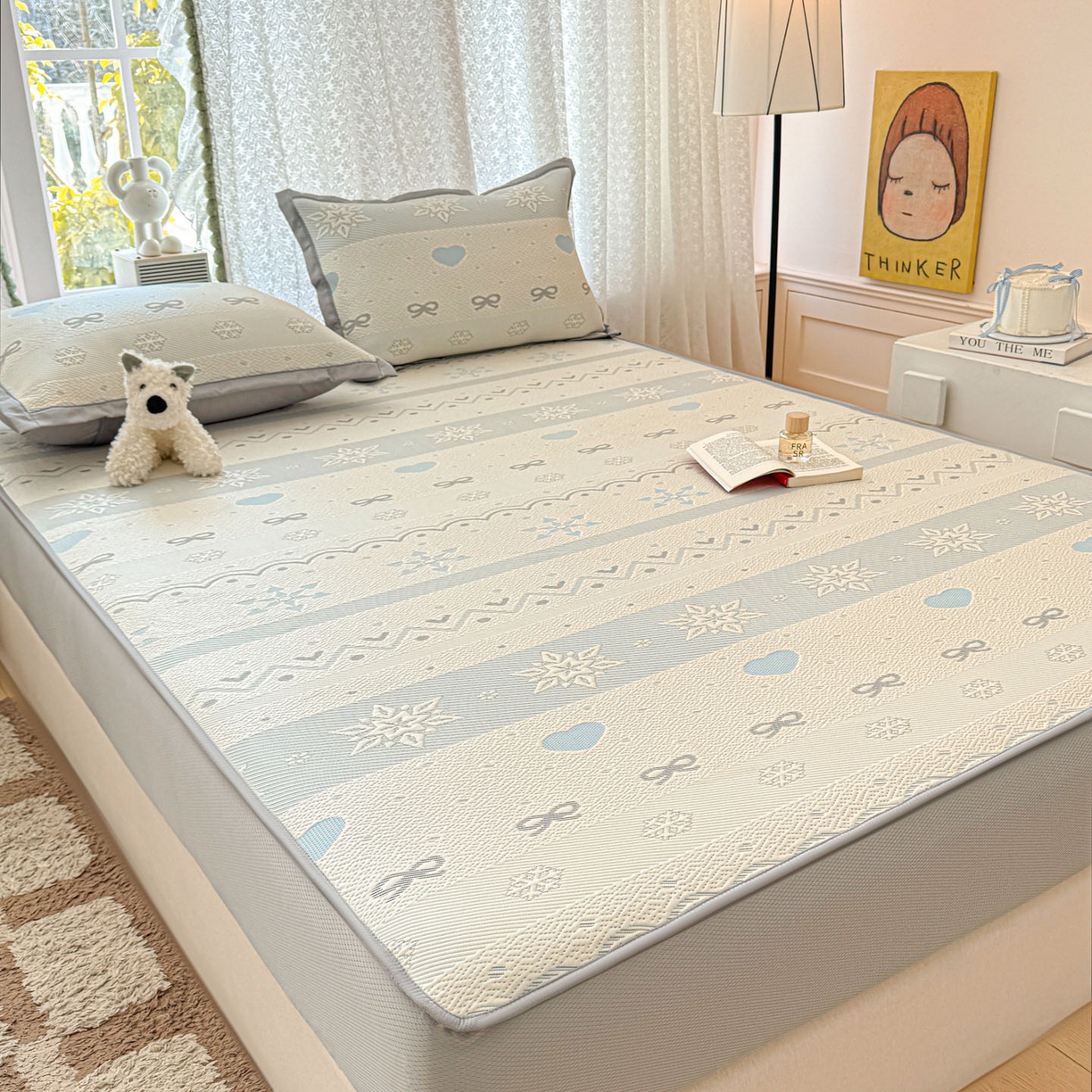 91家纺网 家纺一手货源 找家纺 川悦生活 2026新款凉豆豆提花凉席床笠款 床笠费尔冰雪