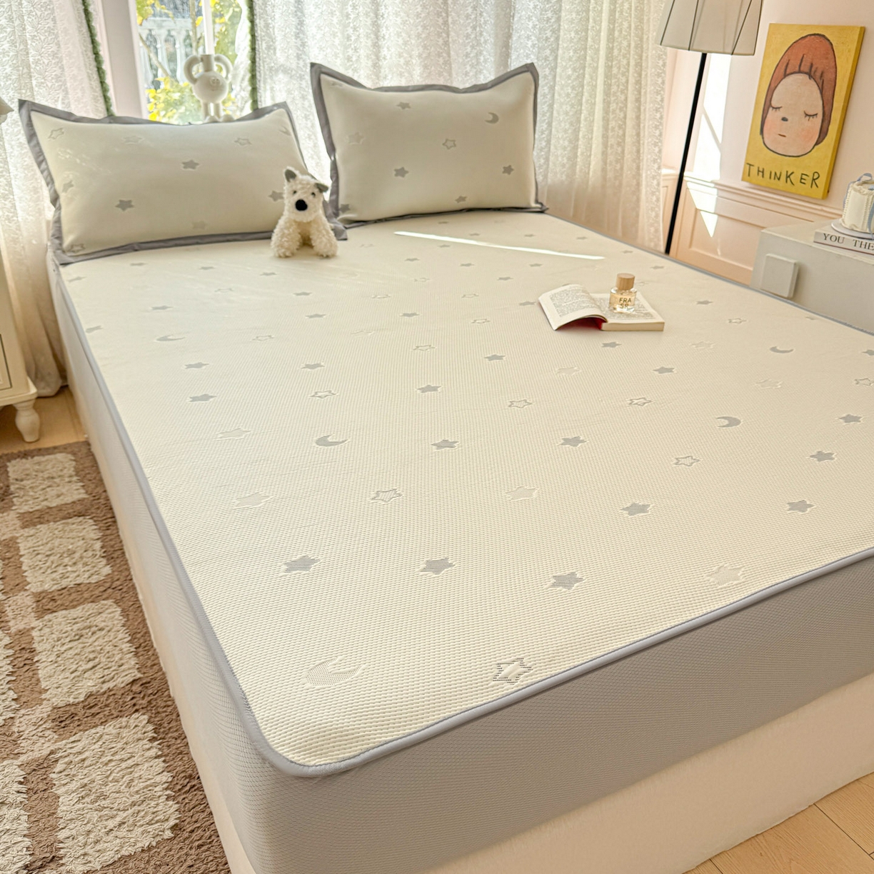 91家纺网 家纺一手货源 找家纺 川悦生活 2026新款凉豆豆提花凉席床笠款 床笠奶油星月