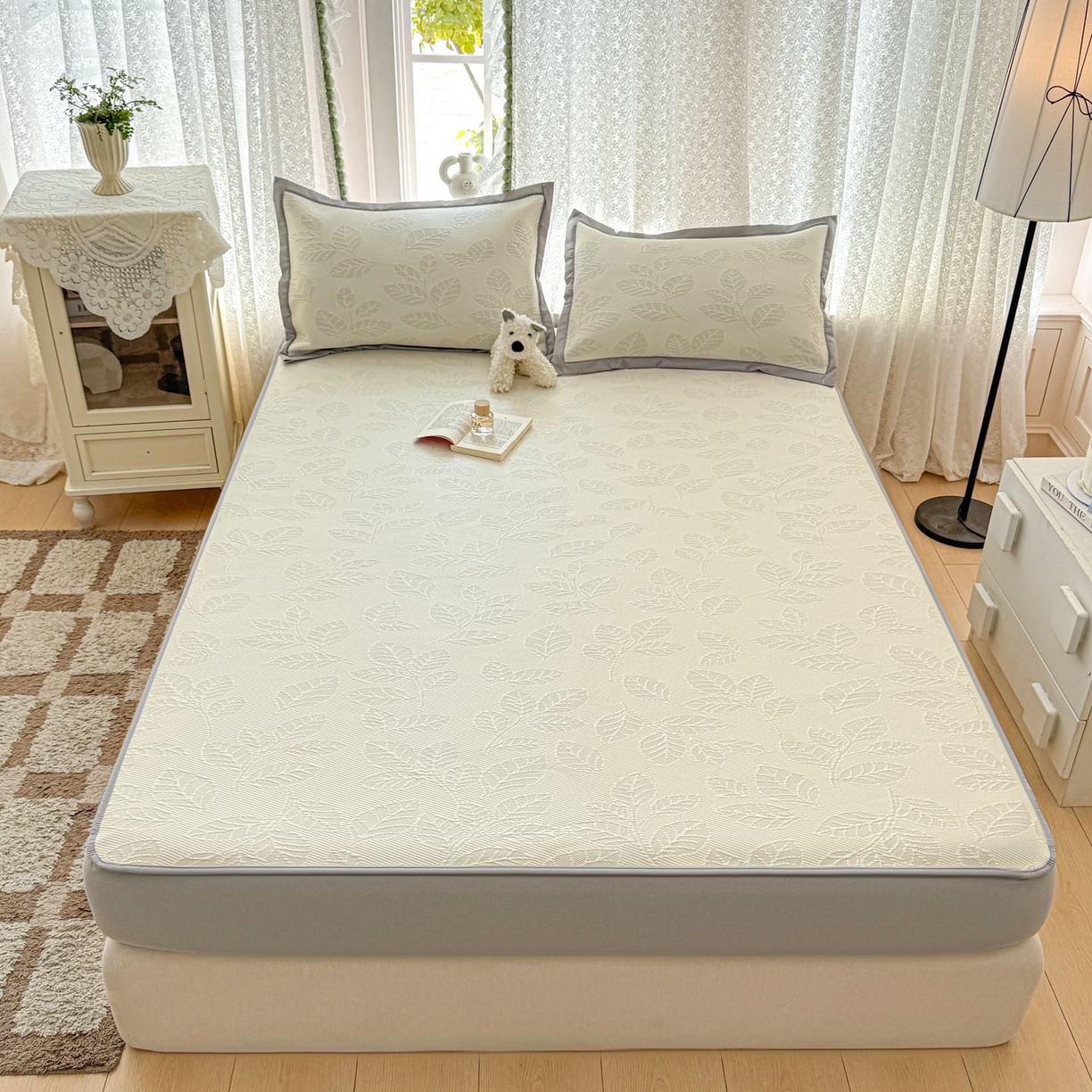 91家纺网 家纺一手货源 找家纺 川悦生活 2026新款凉豆豆提花凉席床笠款 床笠月桂-月银