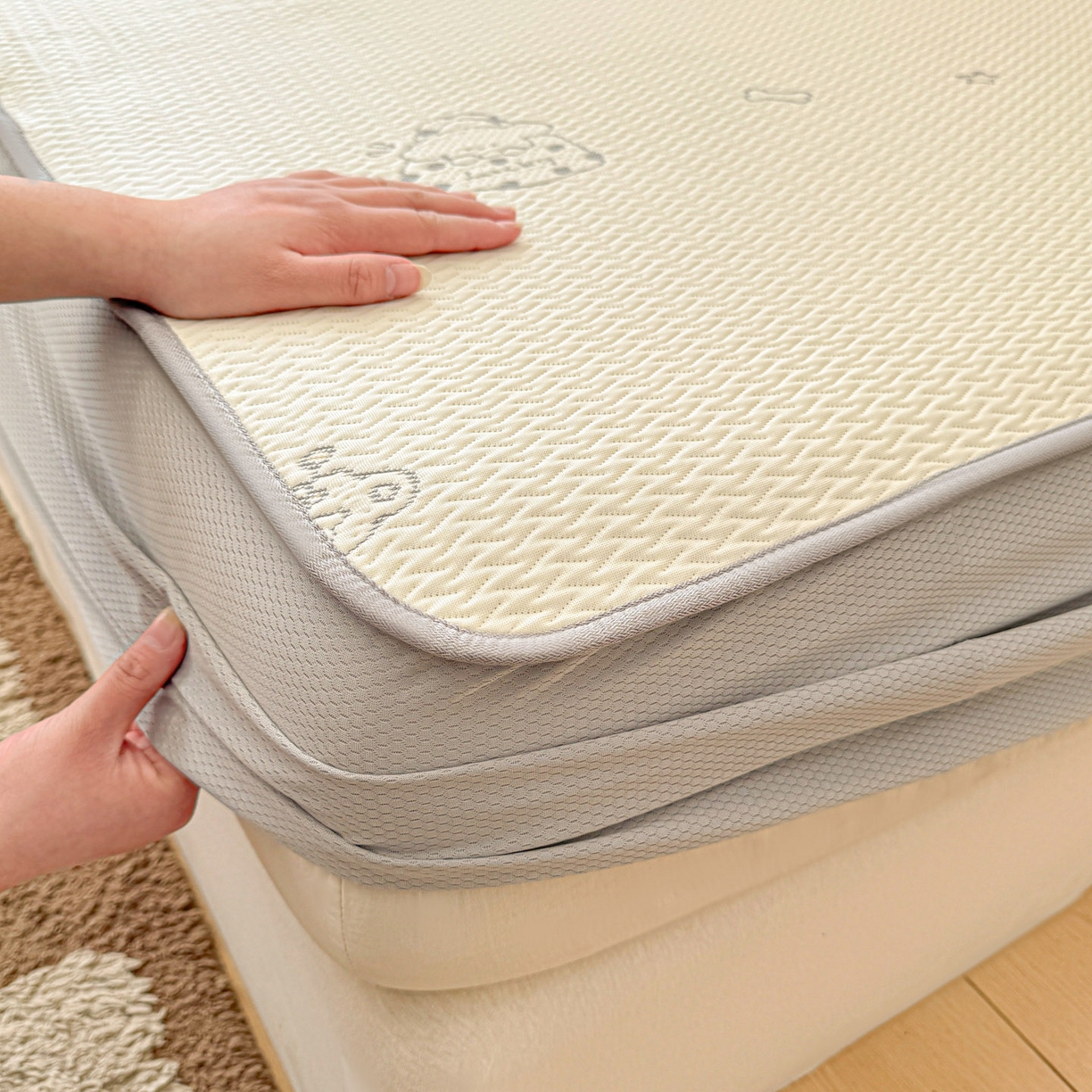 91家纺网 家纺一手货源 找家纺 川悦生活 2026新款凉豆豆提花凉席床笠款 床笠朴朴小旺