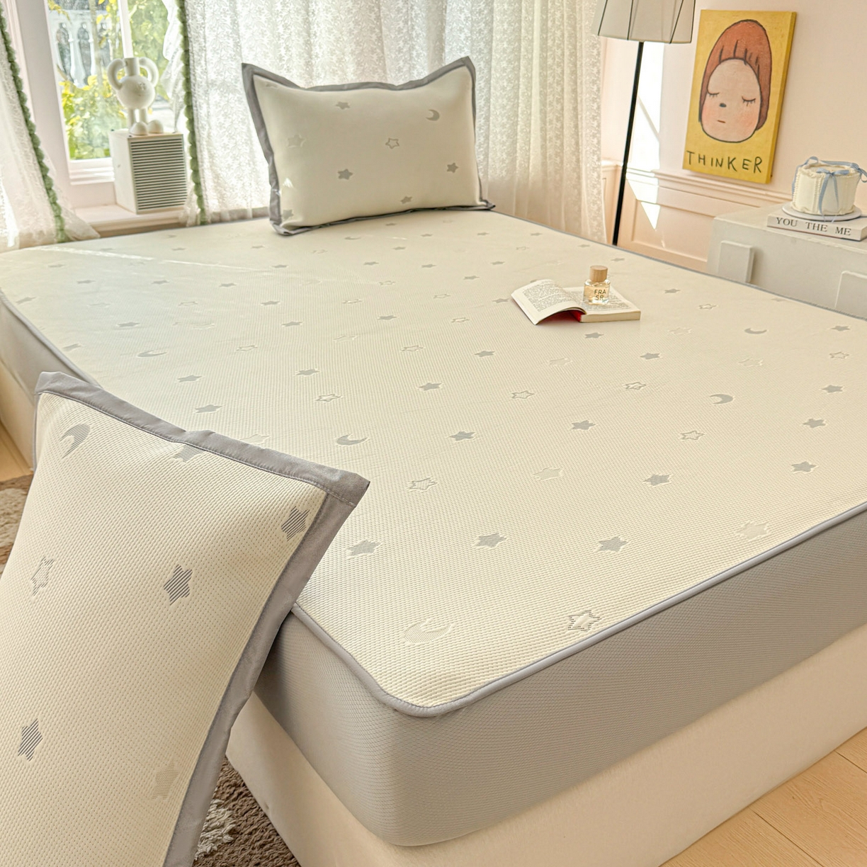 91家纺网 家纺一手货源 找家纺 川悦生活 2026新款凉豆豆提花凉席床笠款 床笠奶油星月