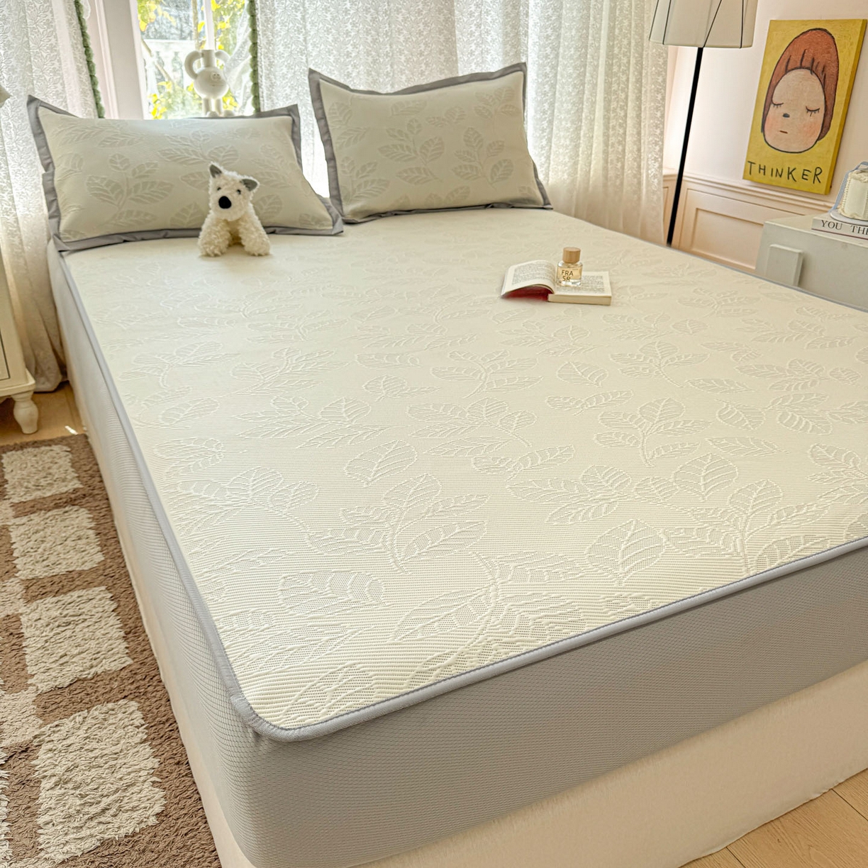 91家纺网 家纺一手货源 找家纺 川悦生活 2026新款凉豆豆提花凉席床笠款 床笠月桂-月银