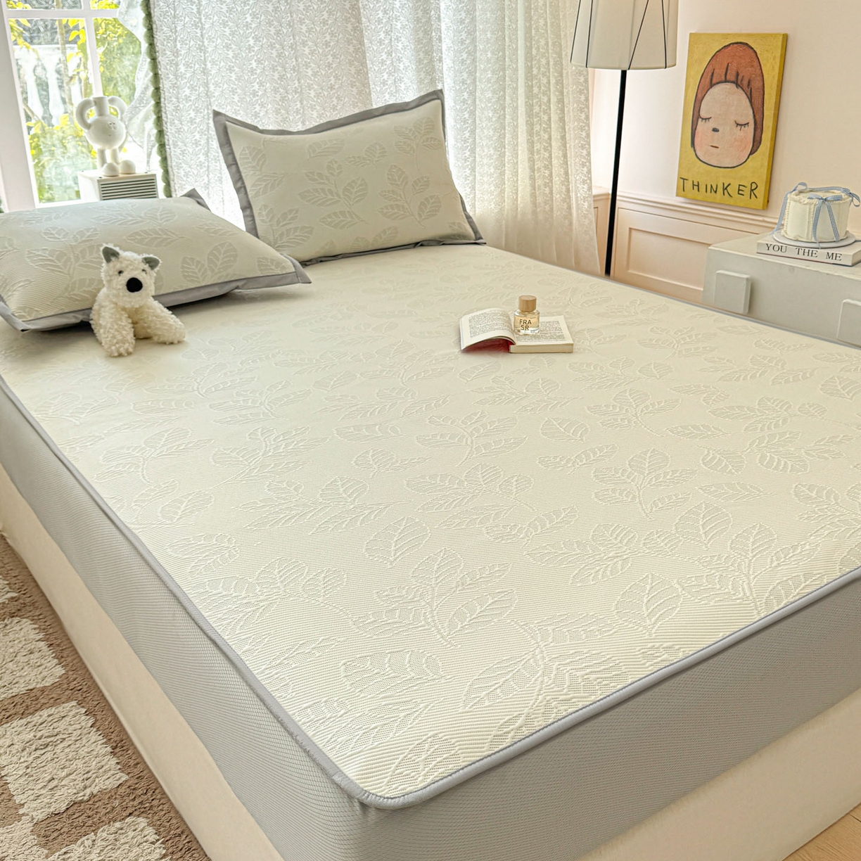 91家纺网 家纺一手货源 找家纺 川悦生活 2026新款凉豆豆提花凉席床笠款 床笠月桂-月银