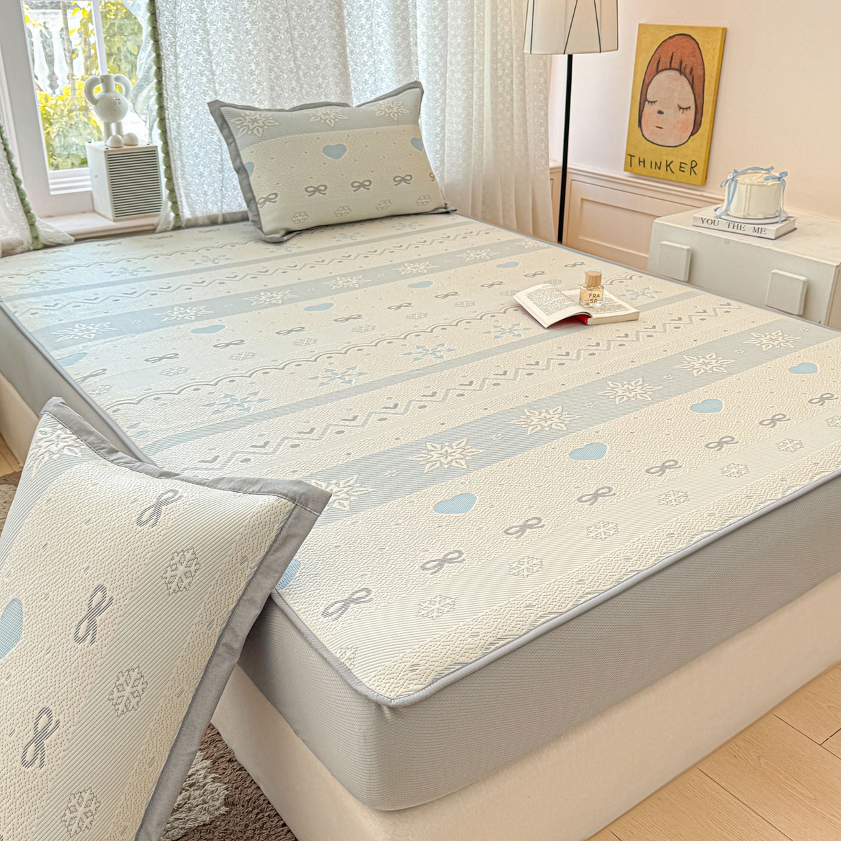 91家纺网 家纺一手货源 找家纺 川悦生活 2026新款凉豆豆提花凉席床笠款 床笠费尔冰雪