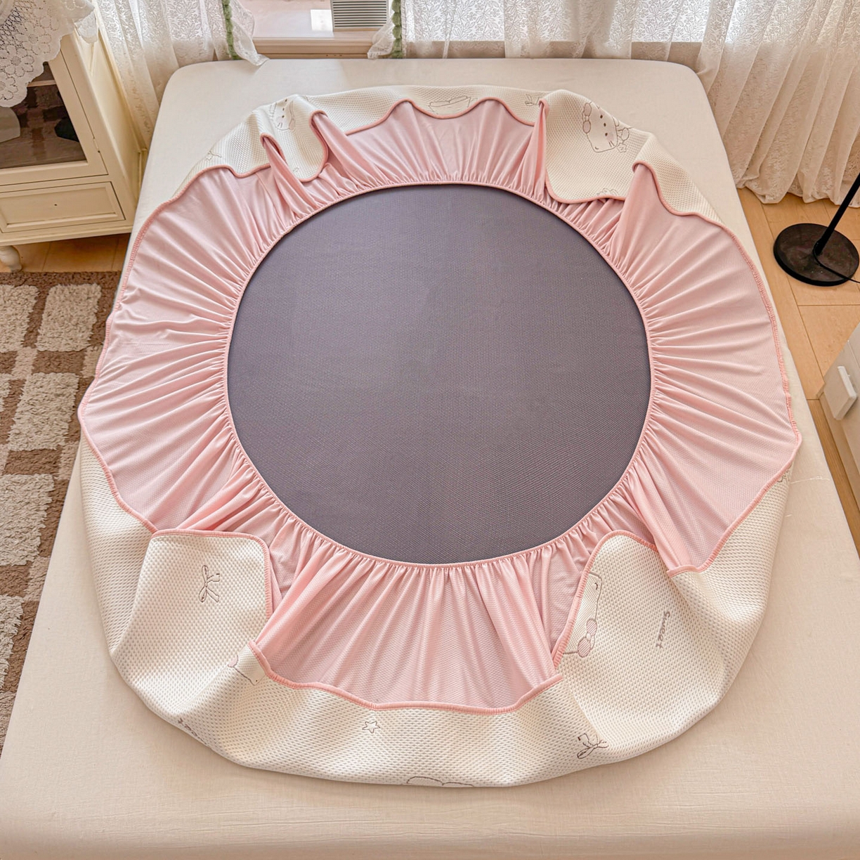 91家纺网 家纺一手货源 找家纺 川悦生活 2026新款凉豆豆提花凉席床笠款 床笠星花小猫