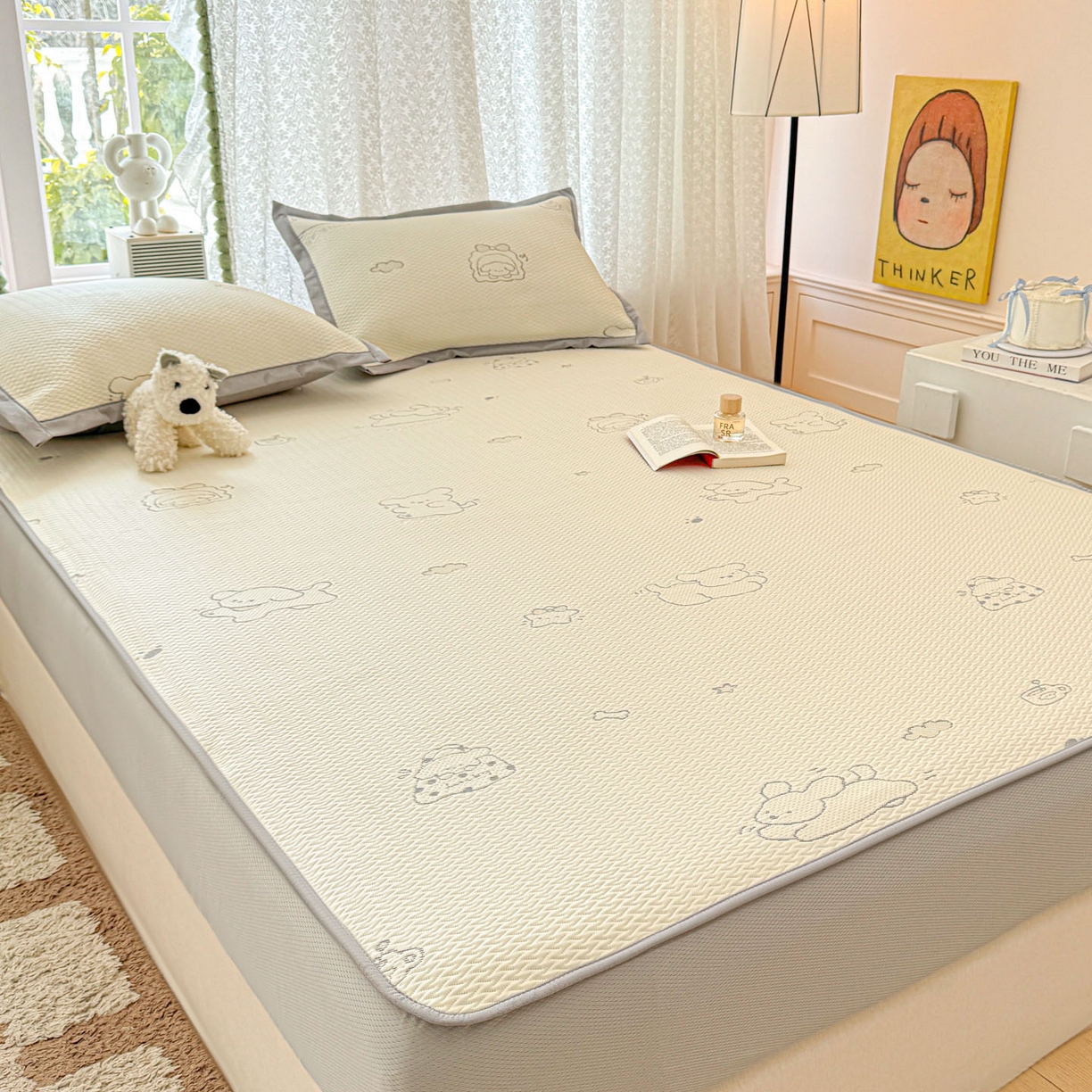 91家纺网 家纺一手货源 找家纺 川悦生活 2026新款凉豆豆提花凉席床笠款 床笠朴朴小旺