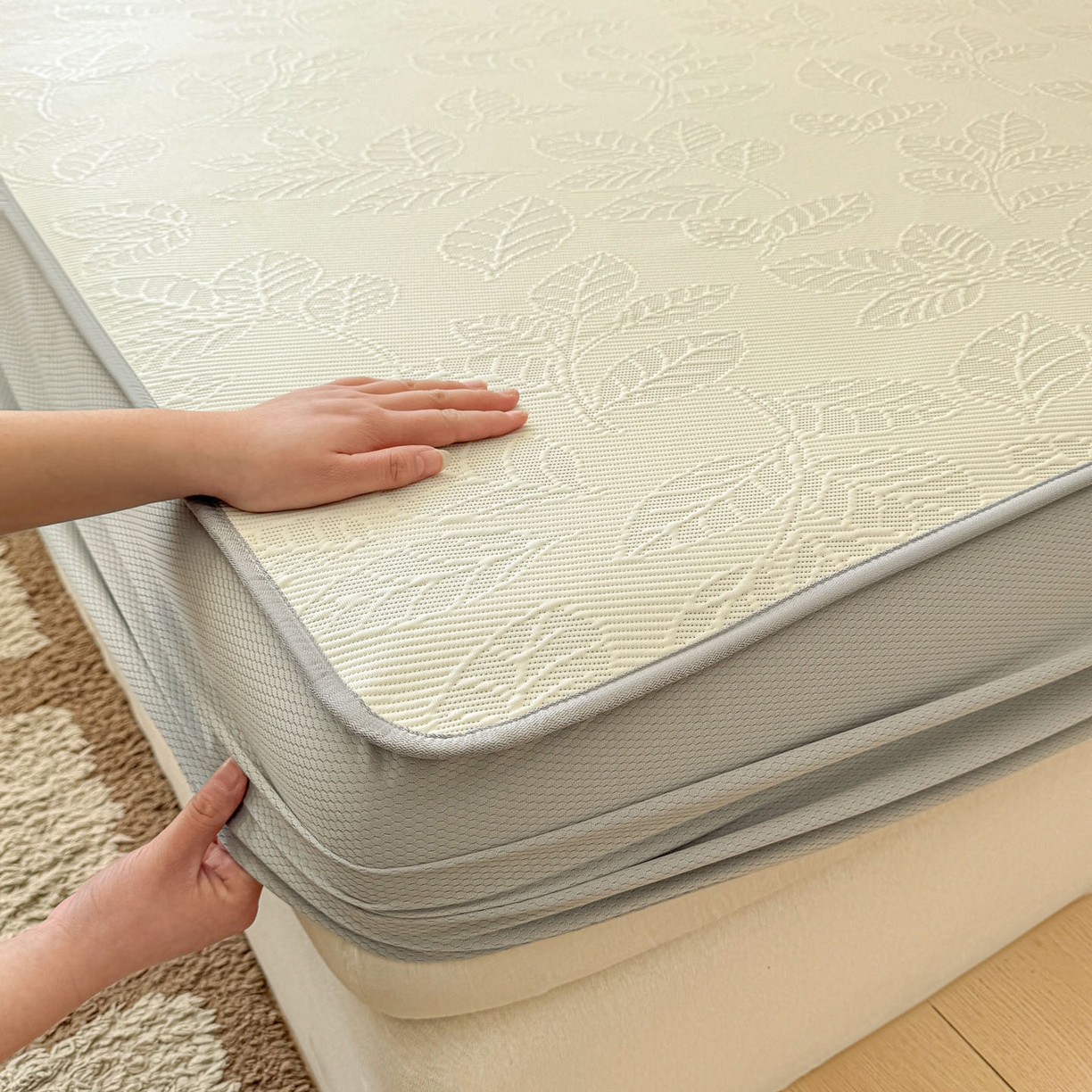 91家纺网 家纺一手货源 找家纺 川悦生活 2026新款凉豆豆提花凉席床笠款 床笠月桂-月银