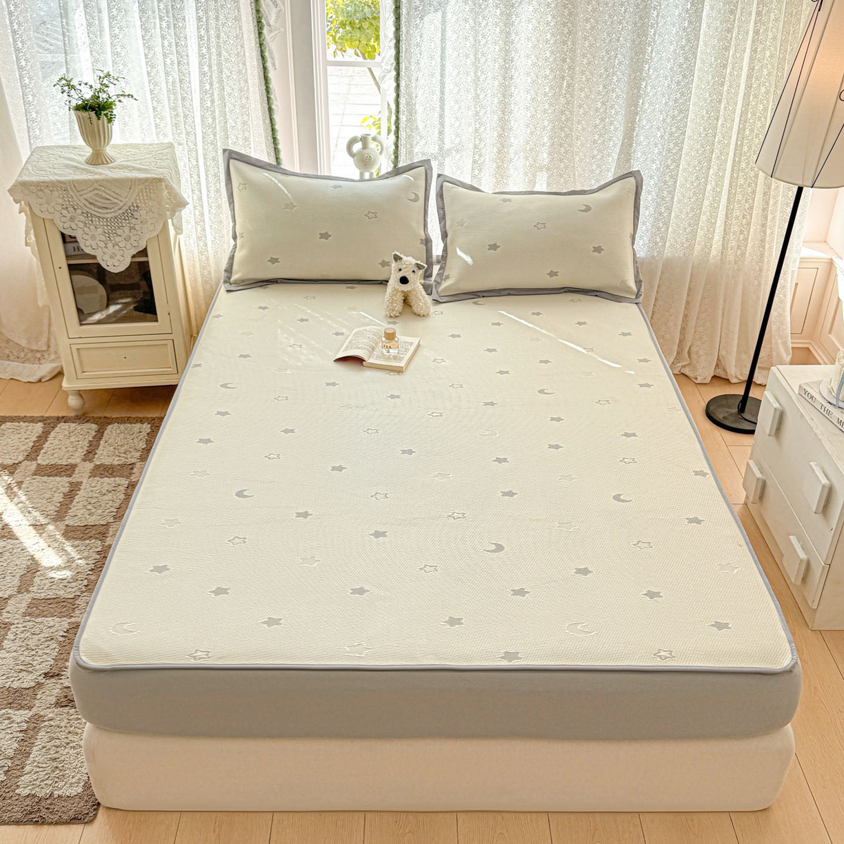 91家纺网 家纺一手货源 找家纺 川悦生活 2026新款凉豆豆提花凉席床笠款 床笠奶油星月