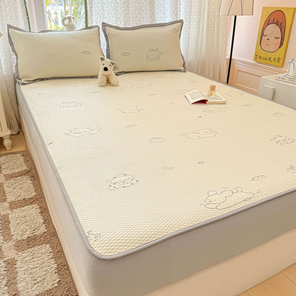 91家纺网 家纺一手货源 找家纺 川悦生活 2026新款凉豆豆提花凉席床笠款 床笠朴朴小旺