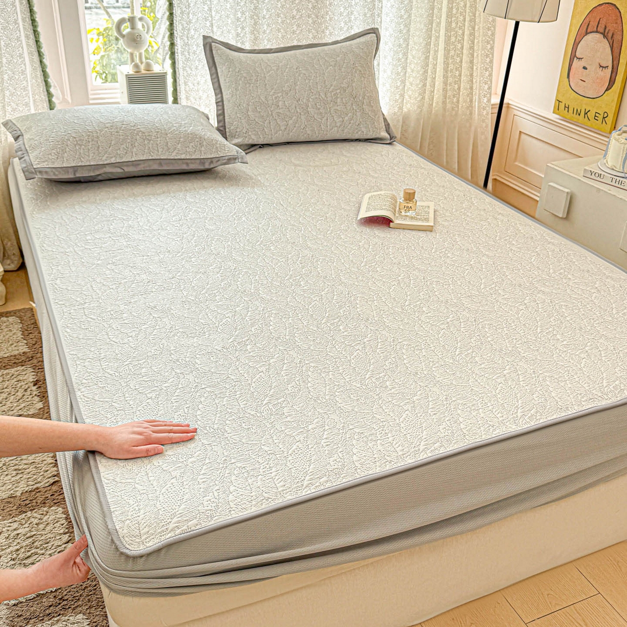 川悦生活 2026新款凉豆豆提花凉席床笠款 床笠夏季岛屿-月银