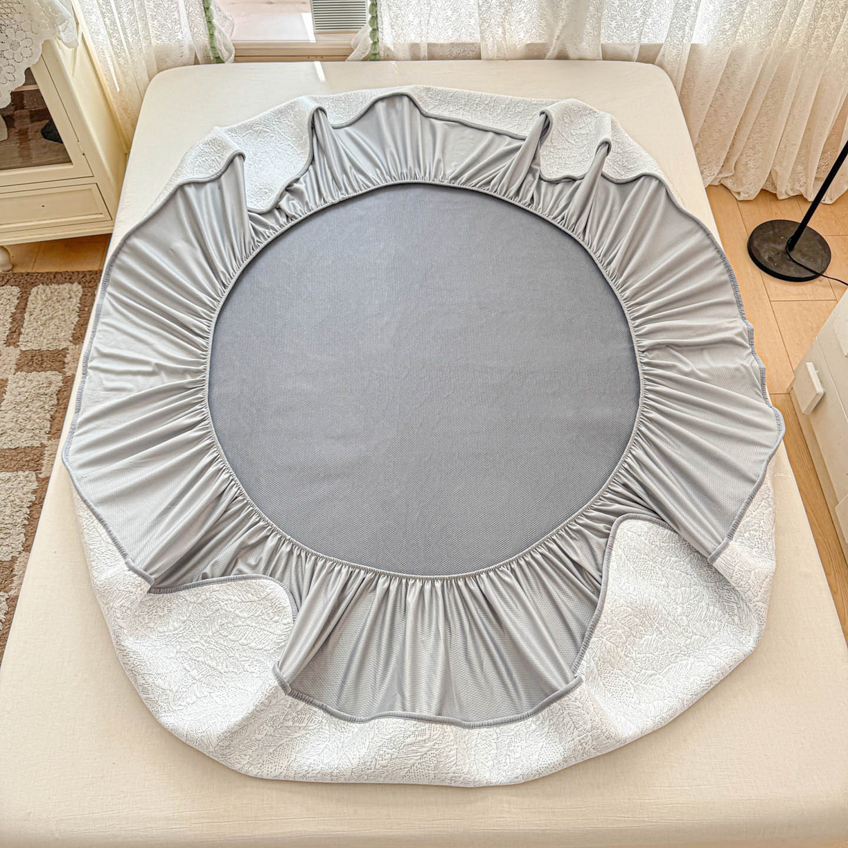 91家纺网 家纺一手货源 找家纺 川悦生活 2026新款凉豆豆提花凉席床笠款 床笠夏季岛屿-月银