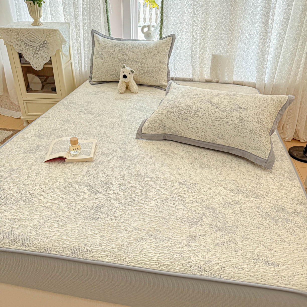 91家纺网 家纺一手货源 找家纺 川悦生活 2026新款凉豆豆提花凉席床笠款 床笠尼尔-星灰