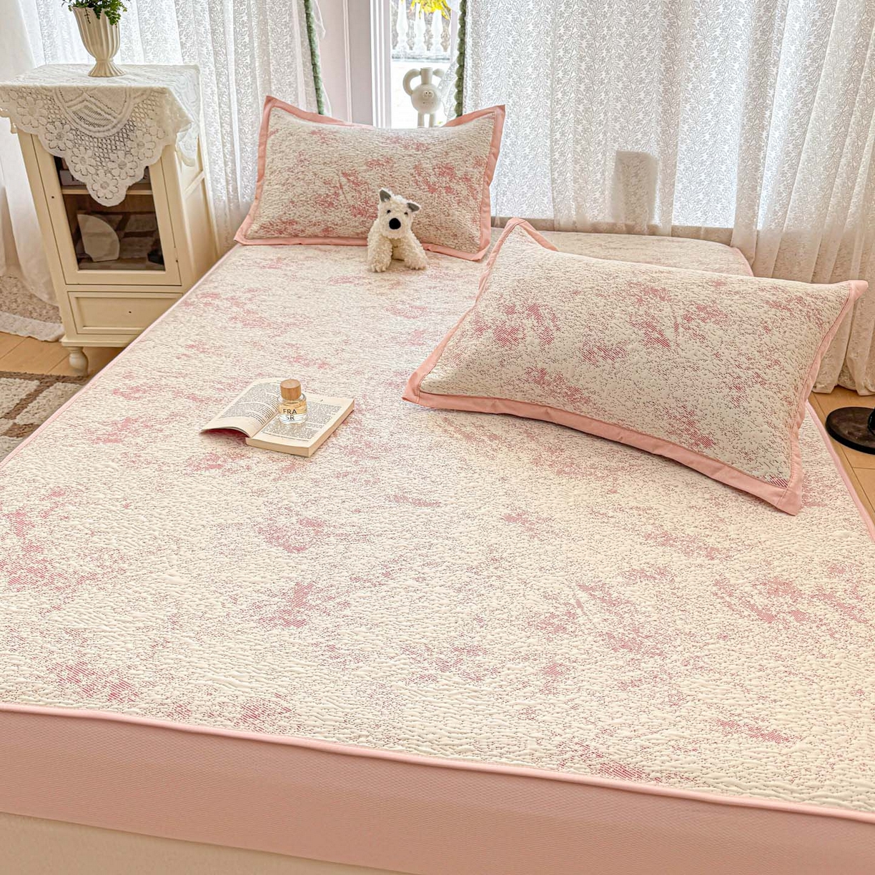 91家纺网 家纺一手货源 找家纺 川悦生活 2026新款凉豆豆提花凉席床笠款 床笠尼尔-粉