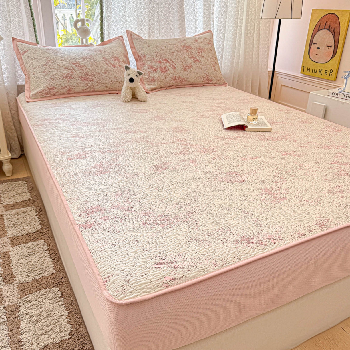 91家纺网 家纺一手货源 找家纺 川悦生活 2026新款凉豆豆提花凉席床笠款 床笠尼尔-粉