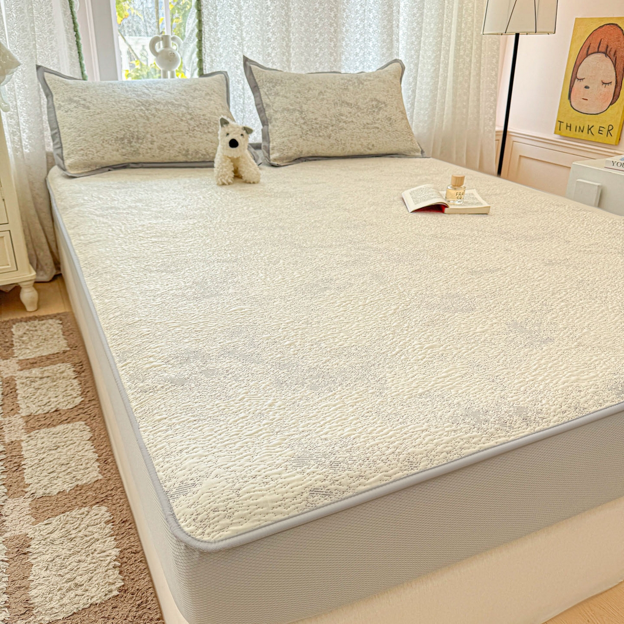 91家纺网 家纺一手货源 找家纺 川悦生活 2026新款凉豆豆提花凉席床笠款 床笠尼尔-星灰